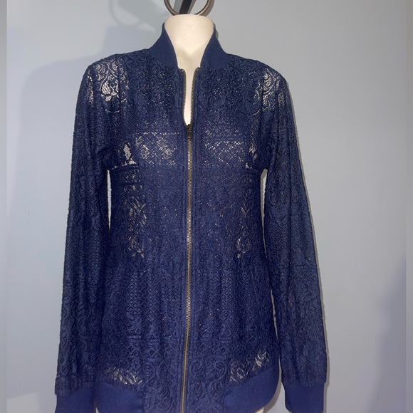 living doll Jackets & Blazers - Living Doll Deep navy Blue Lace Bomber Jacket size medium